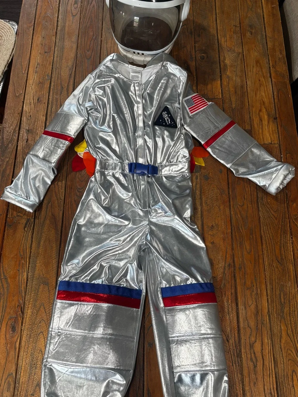 Pottery Barn Kids Silver Rocket Backpack Costume with Red Trim and Flame Accents